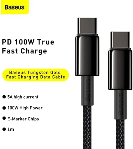 Baseus Tungsten Gold Hızlı Şarj Kablosu Type-C to Type-C 100W, 1m, Siyah - Görsel 2
