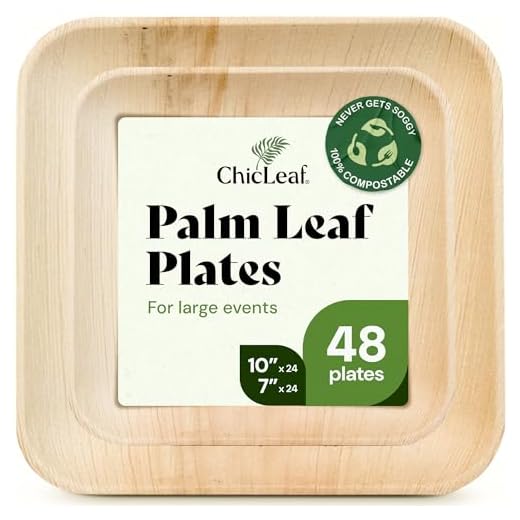 Chic Leaf Palm Leaf Plates Disposable Bamboo Plates Like 10 Inch & 7 Inch Square Party Pack (48 Pc) Compostable and Biodegradable - Better than Plastic and Paper Plates