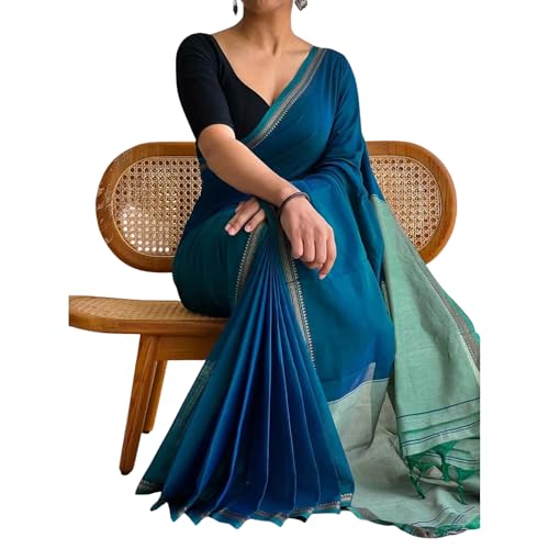 Image of Narayanpet Pure Cotton Avani Border Saree for Women with Running Blouse | Tassels | Traditional Woven Solid Design | Handloom Weave