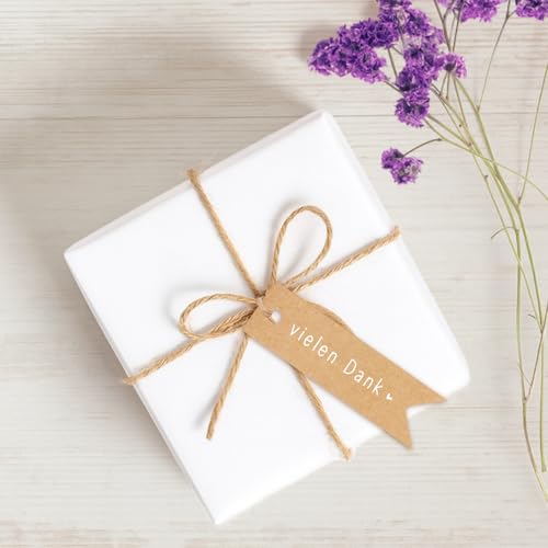 jijAcraft Vielen Dank Geschenkanhänger Kraftpapier: 7x2cm Papier Anhänger mit Herz 100 Stück Dank Kraftpapier Etiketten mit Juteschnur für Hochzeit, Geburtstag, Weihnachten, DIY