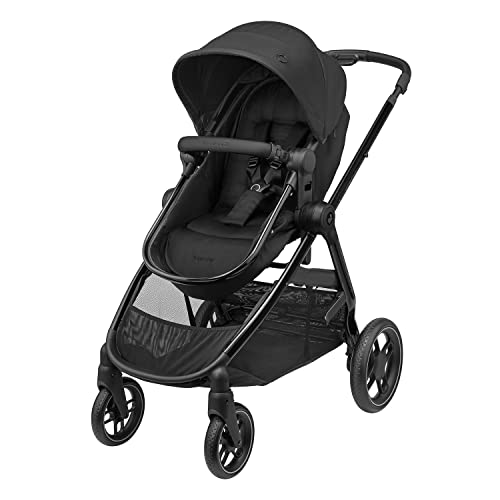Maxi-Cosi Zelia 3 Luxe 2-in-1 Prams Travel System, 0 – 4 Years, up to 22 kg, Baby Stroller, Reclinable, Reversible Pushchair Seat & Pram Body, One-Hand Fold, XXL Shopping Basket, Twillic Black