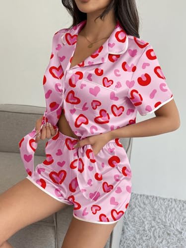 Image of Ekouaer Womens Satin Pajamas Set 2 piece Silky Buttton Down Short Pjs | Silk Notch Collar Top and Soft Shorts Lounge Set for Sleep, Daily Wear, Home, Wedding, Party