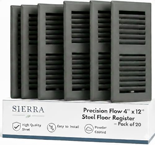 Image of 4 inch x 12 inch Grey Floor Register 2 Way - Stamped Face Steel Vent Cover, HVAC Floor Grille for AC Heat, Fits 4x12 Duct Opening, Heavy Duty Metal Register, 20 Pack