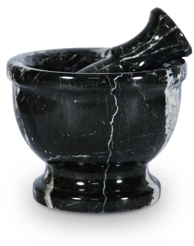 Thewolfard Handmade Luxury Black And Gold Marble Mortar Pestle Set Large, Rustic Herb Crusher And Stone Grinder, Best For Kitchen Usable Decor & Housewarming Gifts., 5X4 #TOP1