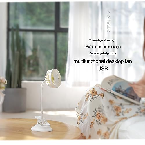 Super Mundo- Tragbarer Ventilator mit Clip, 2000 mAh, wiederaufladbarer USB- Ventilator, 3 Geschwindigkeitsstufen, für Kinderwagen, Autositz, Camping, Büro, Weiß (F5)-3