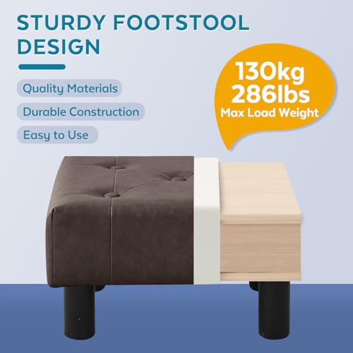 FIMIVIBI Small Foot Stool Ottoman, Faux Leather Footstool Ottoman Foot Rest for Couch, Rectangle Footstools and Ottomans Small for Living Room, Entryway and Bedroom (Brown) by FIMIVIBI - Image 6