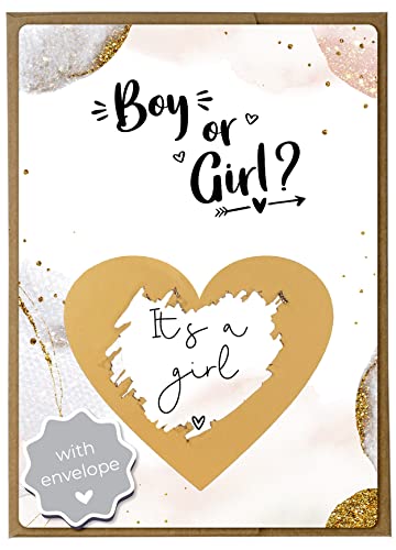 Image of Joli Coon Gender reveal scratch cards - It's a girl - Gender reveal ideas - Gender reveal Girl with envelope