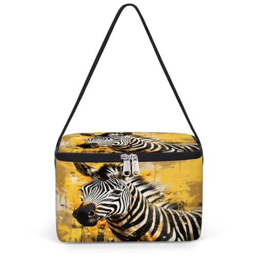 GzLeyigou Zebra Painting Lunch Bags for Women Men 9 Cans, Hot & Cold Food Delivery Bag Insulated Grocery Bag Insulated Lunch Box Zebra Cooler Bag for Office Work Picnic Beach