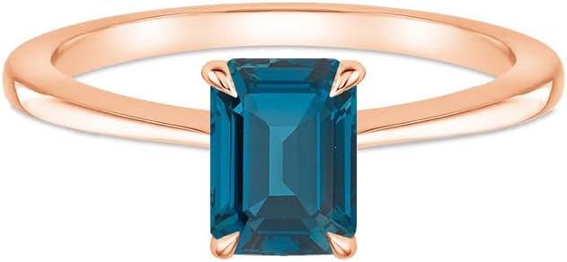 Emerald Cut London Blue Topaz Bridal Solitaire Enagement Ring for Women, 14K Gold Finish 925 Silver Ladies Blue Topaz Solitaire Ring