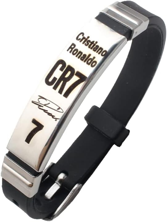 CR7 Football Star Bracelet, Personalized Signature Stainless Steel Silicone Sports Commemorative Bracelet, Adjustable Football Fan Jewelry Gift
