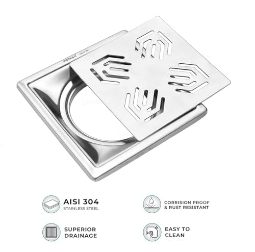 Image of Plantex (Primax) 304 Grade Stainless Steel Drain Cover /Drainage Cover /Drain Cover for Bathroom /Jali for Bathroom and Balcony- 6x6 inches (Chrome)