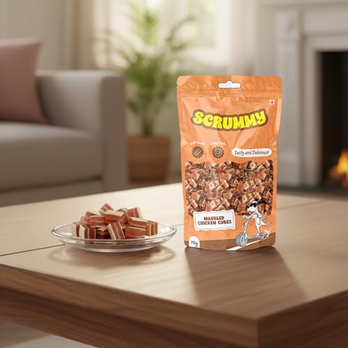 Image of Scrummy Marbled Chicken Cubes Dog Treats 70g (Pack of 3) | Soft & Tasty Training Snacks | High Protein Healthy Chews for Puppies & Adult Dogs