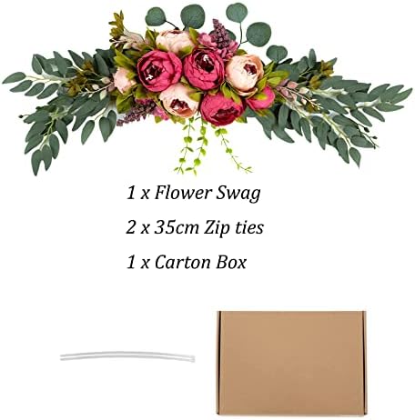 BLOSMON Wedding Arch Flowers Arrangements Decor 30'' Artificial Flower Swag for Wedding Arch Decorations Rose Red Peony Floral Swags for Lintel Wedding Sign Reception Backdrop Wall Door Decoration