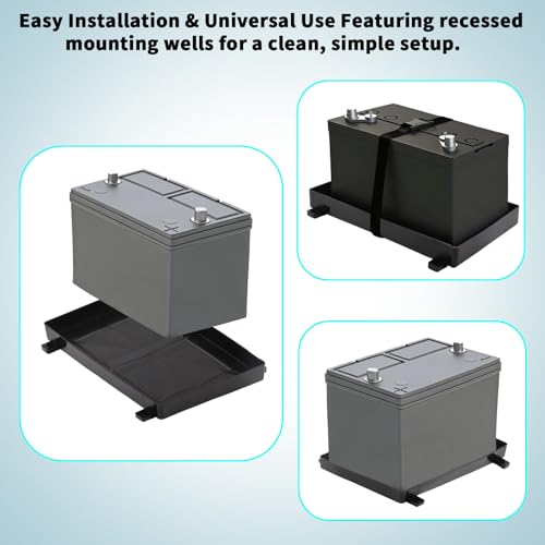 Image of Group 24 Battery Tray with Strap Heavy Duty Marine Battery Tray Holder for Boat, RV, Automotive & More - Secure, Non-Slip Boat Battery Tray for Series 24 Batteries