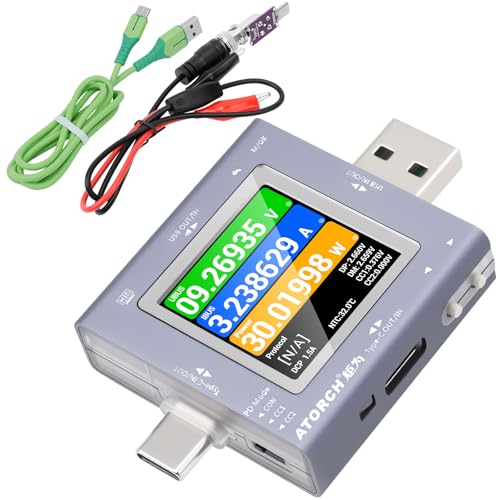 USB 電流 電圧チェッカー、USB C テスター 50V 6.5A 双方向測定、電圧電流曲線容量、PD E-Marker ケーブルチェッカー 、QC/PD急速充電プロトコル検出、電流計電力計 オシロスコープ PWM信号発生器