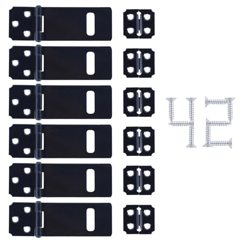 Image of 6 PCS Lock Hasp Latch 3 Inches Black Padlock Latch Lock | Black Painted Iron Sliding Door Lock with Screw for Home Patio Garden