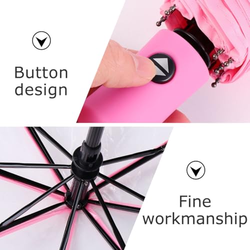 Paraguas transparente rosa plegable en fibra de poliéster y acero 7