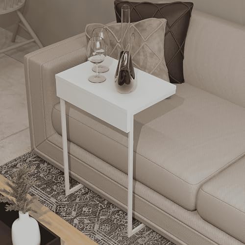 Mesa de Apoio Lateral Sofá Suporte Notebook Aço Madeira Canto Leitura Cabec...