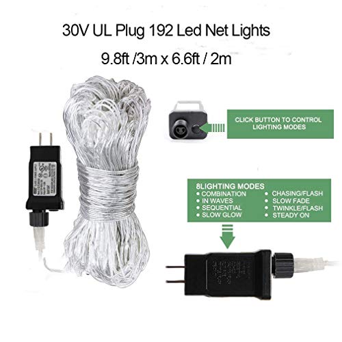 Woohaha LED Net Mesh Fairy String Decorative Lights 192 LEDs 9.8ft x 6.6ft with 30V Safe Voltage for Christmas Outdoor Wedding Garden Decorations (192LED, Multicolor)