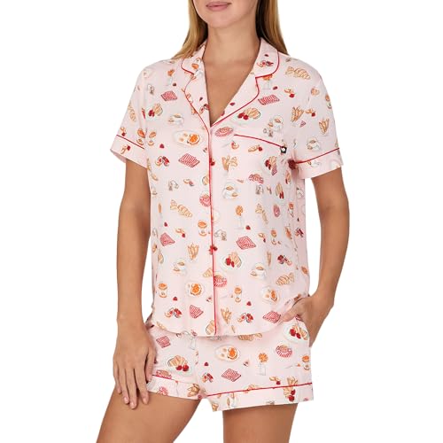 Image of kate spade new york Short Sleeve Brushed Jersey Notch Boxer Pajama Set