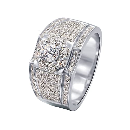 Epinki Echt Gold Schmuck Ring 585 Weiß Gold, Breit Solitärring