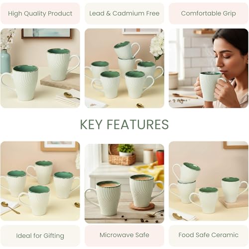 Image of The Earth Store White Fusion Wave Coffee Mug - 300ML Ceramic Coffee Mugs Set of 6 | Microwave & Dishwasher Safe Mugs for Gift | Home | Office | Restaurant | Daily Use Tea Mug