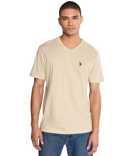 Image of U.S. Polo ASSN. Men's Solid V‑Neck T-Shirt, Shoreline Tan, XX-Large