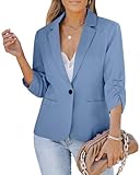 LookbookStore Business Outfits for Women 3/4 Sleeve Jacket for Women Summer Blazers for Women Lightweight Womens Lightweight Blazer Airy Blue Size Large Fits Size 12 / Size 14