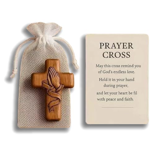 Prayer Cross Gift,Handmade Wooden Holding Cross - Christian Gifts for Women & Goddaughters,Baptism Gi/ft,Pocket Cros/s,Woode/n Prayer Cr/oss for Comfort & Faith,Woo/den Cro/ss for Christian Gifts