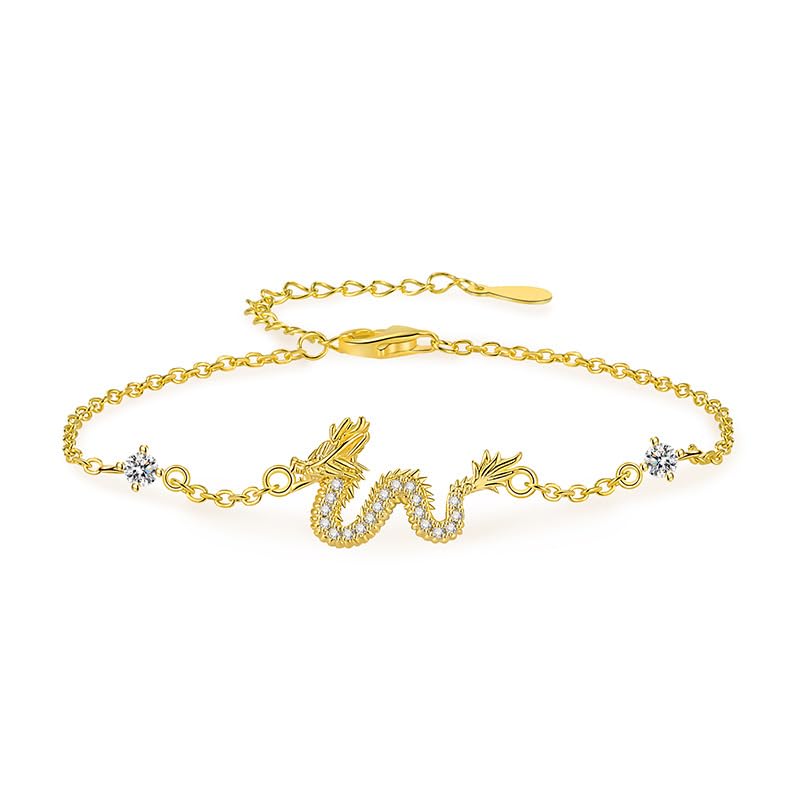14K Gold Lucky Dragon Red String Bracelet, Chinese Zodiac Dragon Year Moissanite Bracelet, New Year Gift for Blessings and Fortune