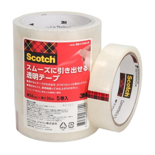 3M スコッチ スムーズに引き出せる透明テープ 24mm x 35m 5巻パック 600-3-2435-5P