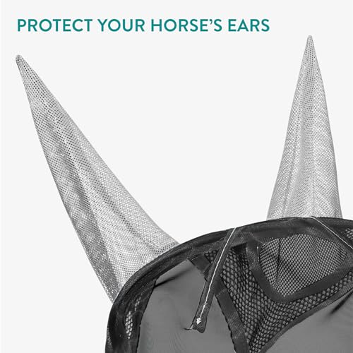Navaris Medium Horse Mask - Comfortable Polyester Fly Guard Masks for Horses or Donkey - Includes Veil, Integrated Ears, and Removable Horse Nose Net - Gray - Thumbnail 4