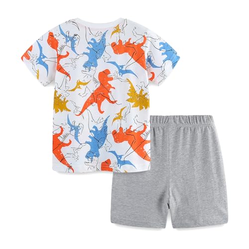 Image of LMYOVE Toddler Boy Short Set Little Boy Clothes Casual CrewNeck Short Sleeve T-Shirt and Short Sets Summer Beach Outfits(5T Dinosaur Print)