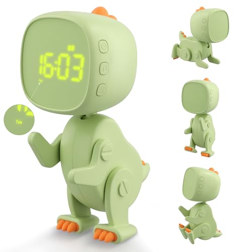 Sveglia digitale per bambini e ragazzi, tre allarmi, dinosauri con forma variabile, timer notturno, 6 musica sveglia,...