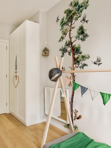 WandSticker4U®- [extra groß] Wandtattoo BAUM XXL realistisch (111x182 cm) I Wandsticker Baum Tiere groß Vögeln Eichhörnchen I Wandaufkleber Wanddeko Wohnzimmer Schlafzimmer Erwachsene Flur