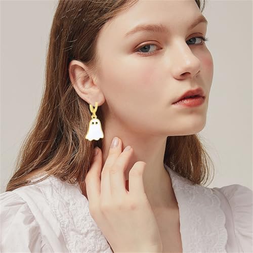 coadipress Halloween Ghost Earrings for Women Cute Funny Spooky Ghost Huggie Hoop Earrings Colorful Enamel Ghost Hoop Earrings Halloween Holiday Party Accessories Fashion Jewelry2