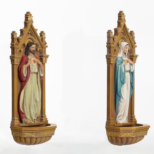 Estatuas Católicas del Sagrado Corazón de Jesús y Corazón Inmaculado de María, 9 pulg, Set 2 piezas miniatura 4