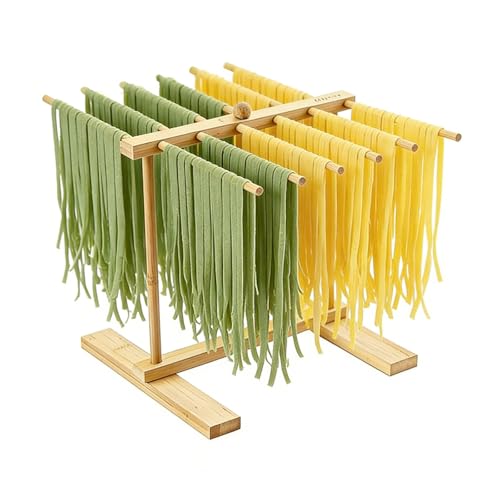 xolear Nudeltrockner Nudelständer Holz Faltbar Nudeln Trocknen Ständer Pasta Ständer mit Übertragungsstange Und 12 Stäben Nudelständer zum Trocknen für Spaghetti Hausgemachte Nudeln