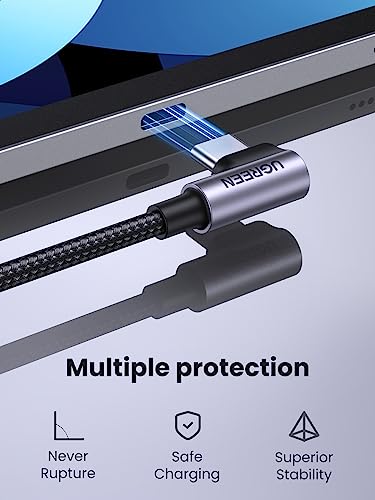UGREEN Cabo USB C, ângulo reto de USB-C para USB-C 2.0 Cabo trançado 60W 20V/3A Fornecimento de ener