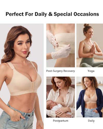 Image of HACI Post Surgical Bra Front Closure Non Padded Racerback Mastectomy