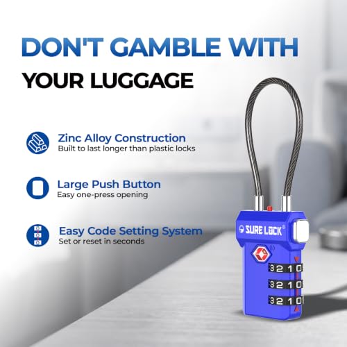 Image of SURE LOCK TSA Compatible Travel Luggage Locks, Inspection Indicator, Easy Read Dials (ALL COLORS)