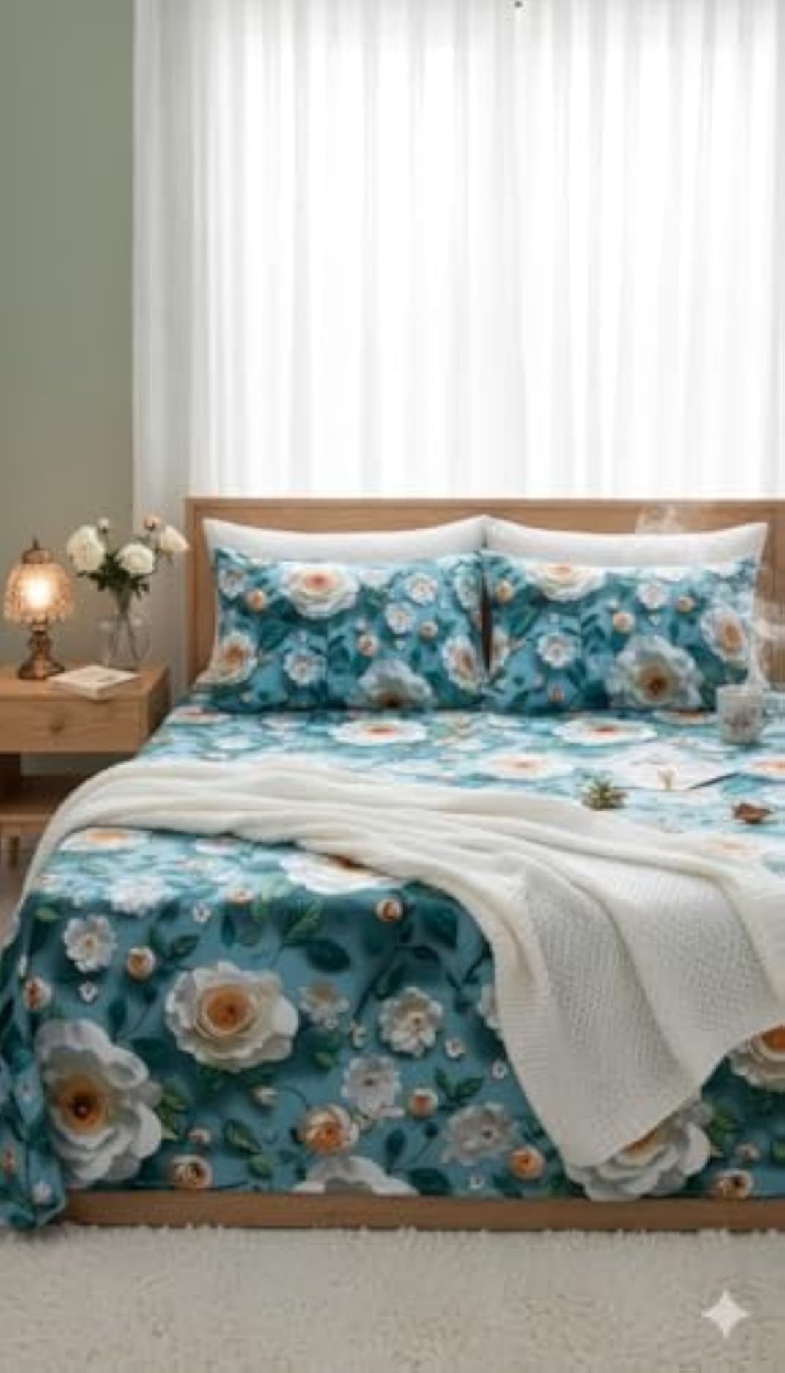 Premium Green Flora Digital Print Bed Sheet with Pillow Covers