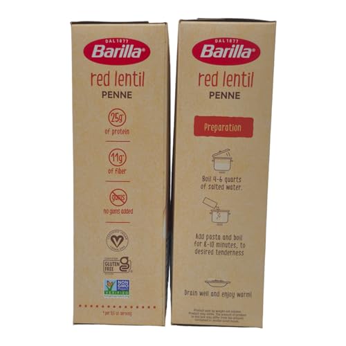 (Pack of 2) Barilla Red Lentil Penne Pasta, Good Source of Plant-Based Protein, Excellent Source of Fiber, Kosher, Gluten Free Non-GMO, 8.8 Ounce - Thumbnail 3