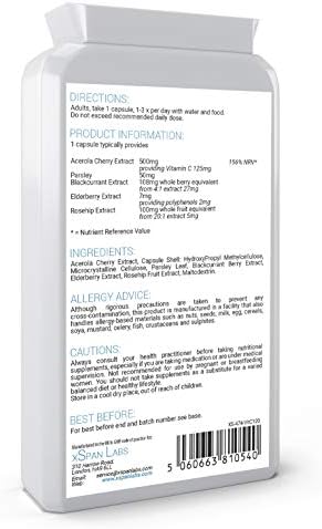 Vitamin C 100 % Food Form 120 Capsules  All Natural Food Form - Gentle & Non-Acidic