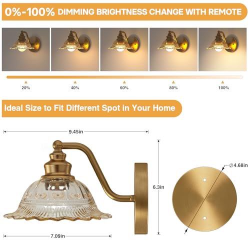 Image of Redluck Battery Operated Wall Sconce with Remote Control, Vintage Amber Glass Wireless Wall sconces Set of Two, Rechargeable Battery Powered Wall Lamp for Bedside Bedroom Living Room Hallway Decor