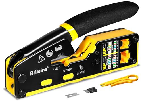 Brileine RJ45 Crimp Tool Pass Through Crimper for RJ45 Connectors / Cat6 Cat6a Cat5 Cat5e Connector...