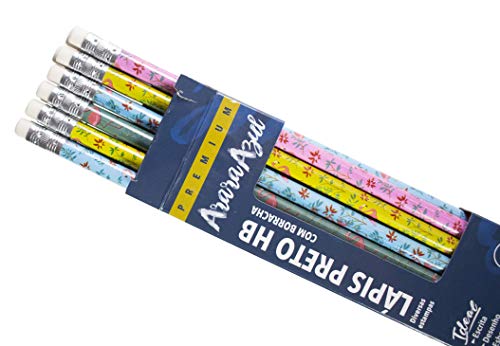 Lápis Preto Hb Premium Redondo Com Borracha Com 12Un - Estampas Sortidas