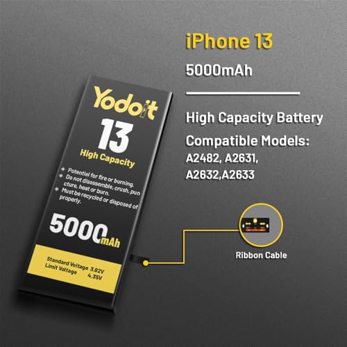 Yodoit Akku 5000mAh für iPhone 13, hohe Kapazität 0 Zyklen Li-Ion Polymer Akku für Modell A2482, A2631, A2634, A2635, A2633 mit Reparatur-Tool-Kits