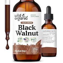 Wild & Organic Black Walnut Tincture - Cleanse & Gut Support - 2 fl oz | Digestive & Skin Support - Black Walnut Hull Extract Supplement - Fast Absorption Liquid Drops - Add to Tea - Alcohol-Free