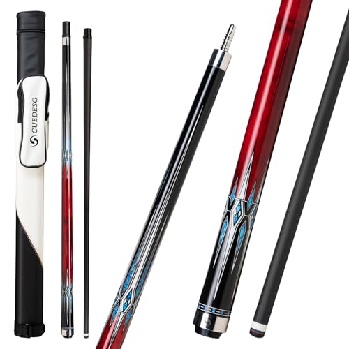 CUEDESG Carbon Fiber Pool Cue Stick 10.5mm/11.8mm/12.5mm,Low Deflection Pool Stick,Professional Cue Stick with Case(YQ_Red_12.5mm)